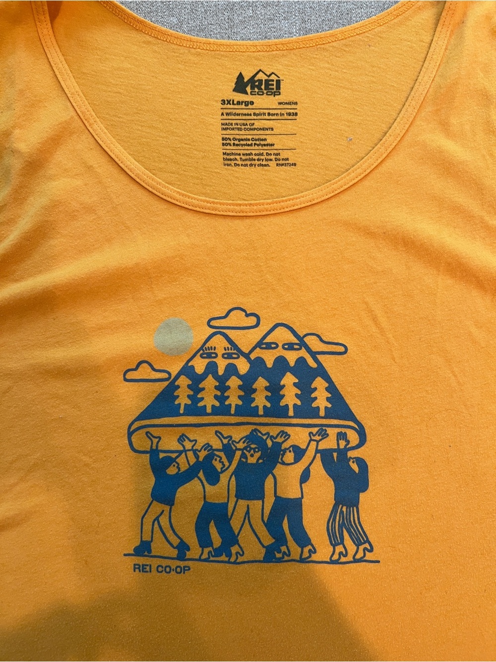 REI Orange Tank Top with Blue Outdoor Graphic